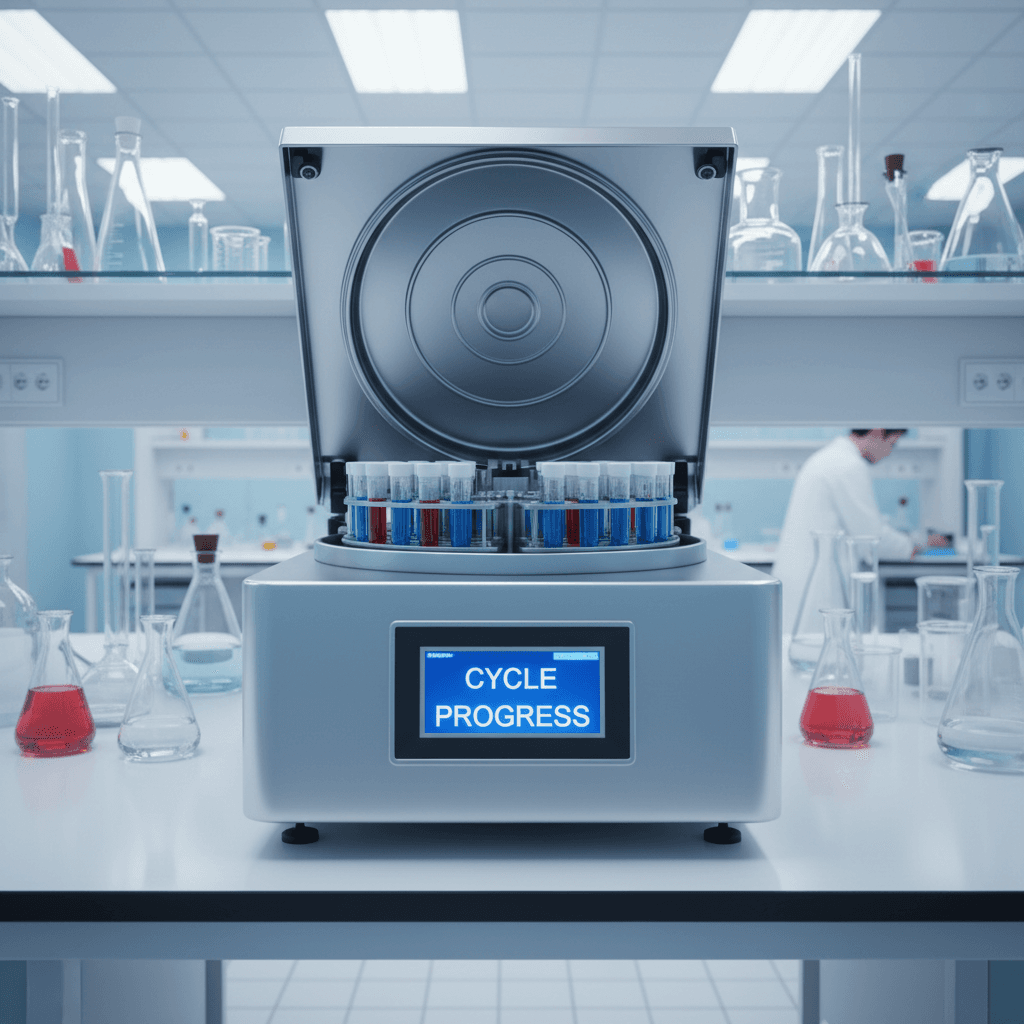 Laboratory centrifuge with open lid