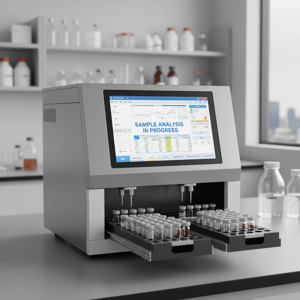Analyzer instrument with display screen and multiple sample input slots