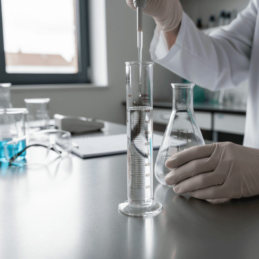 Glass laboratory reactor with heating jacket on a metal stand