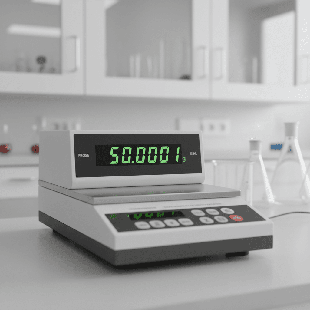 Precision analytical balance with draft shield and digital display